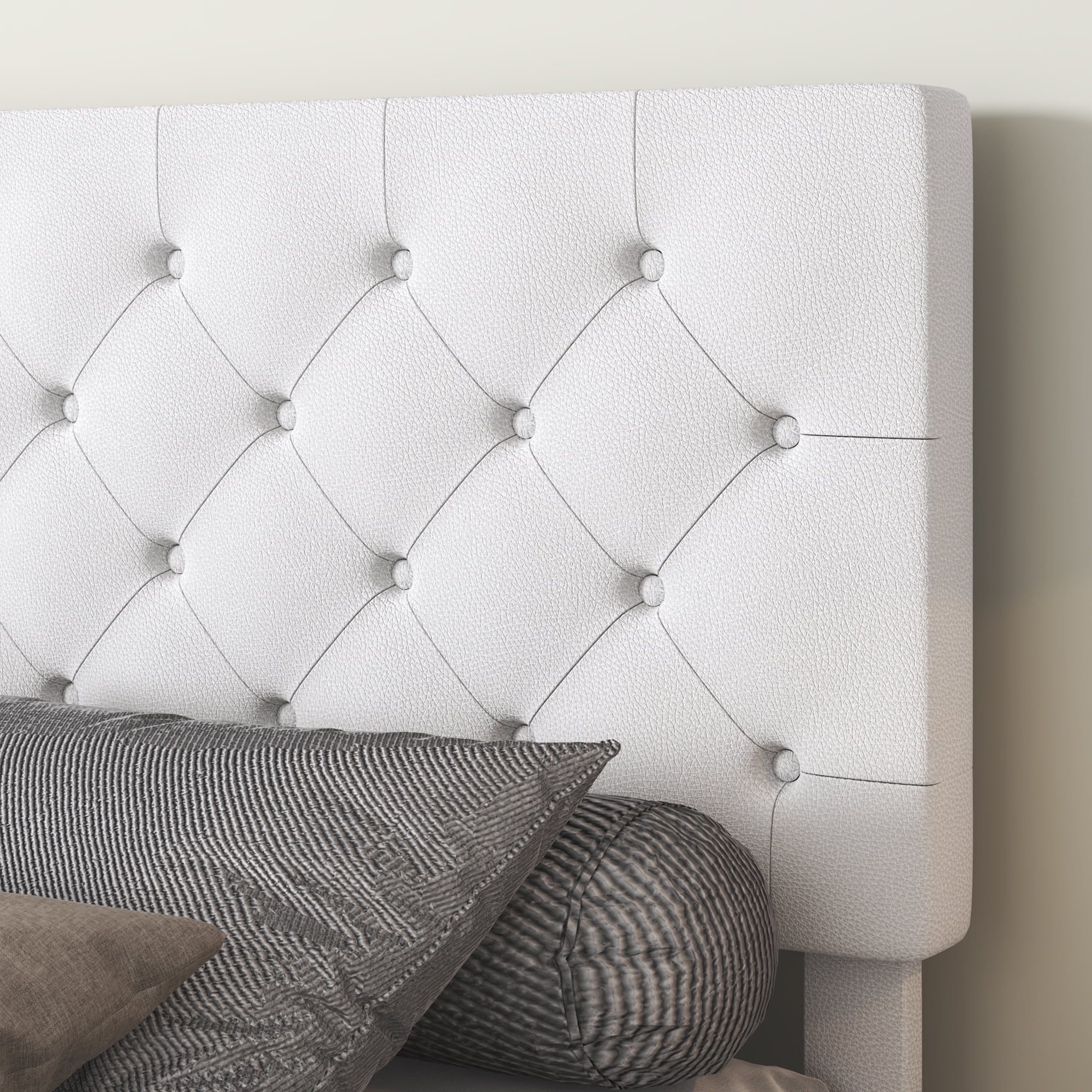 4 EVER WINNER Queen Bed Frame, Queen Upholstered Platform Bed with Button Tufted Headboard, White Queen Bed Frame, White