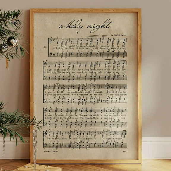 Zuno O Holy Night Christmas Song Music Sheet, Christmas Song Poster, Christmas Wall Art, Christmas Room Decor, Vintage Christmas Art. X-Mas Song- Wall Art Print, 8x12 UNFRAMED
