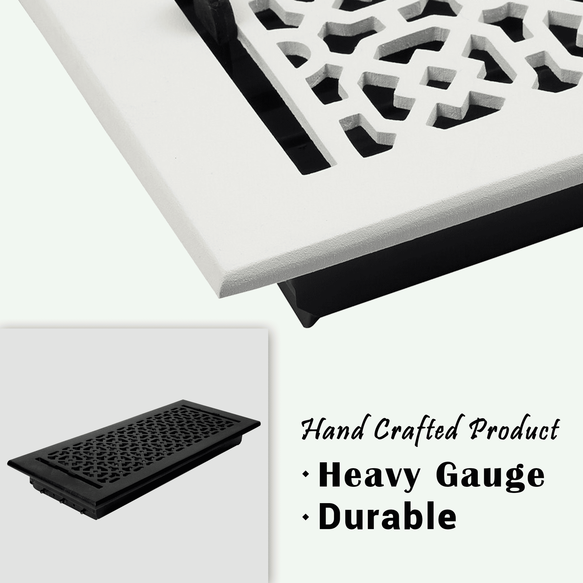 Achtek Air Supply Vent 6"x 14" Duct Opening (Overall 7-1/2"x 15-3/4") Solid Cast Aluminum Register Cover | Powder Coated BLACK