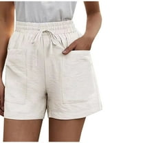 Women's High Waisted Elastic Shorts - Casual Pleated Summer Shorts With Pockets