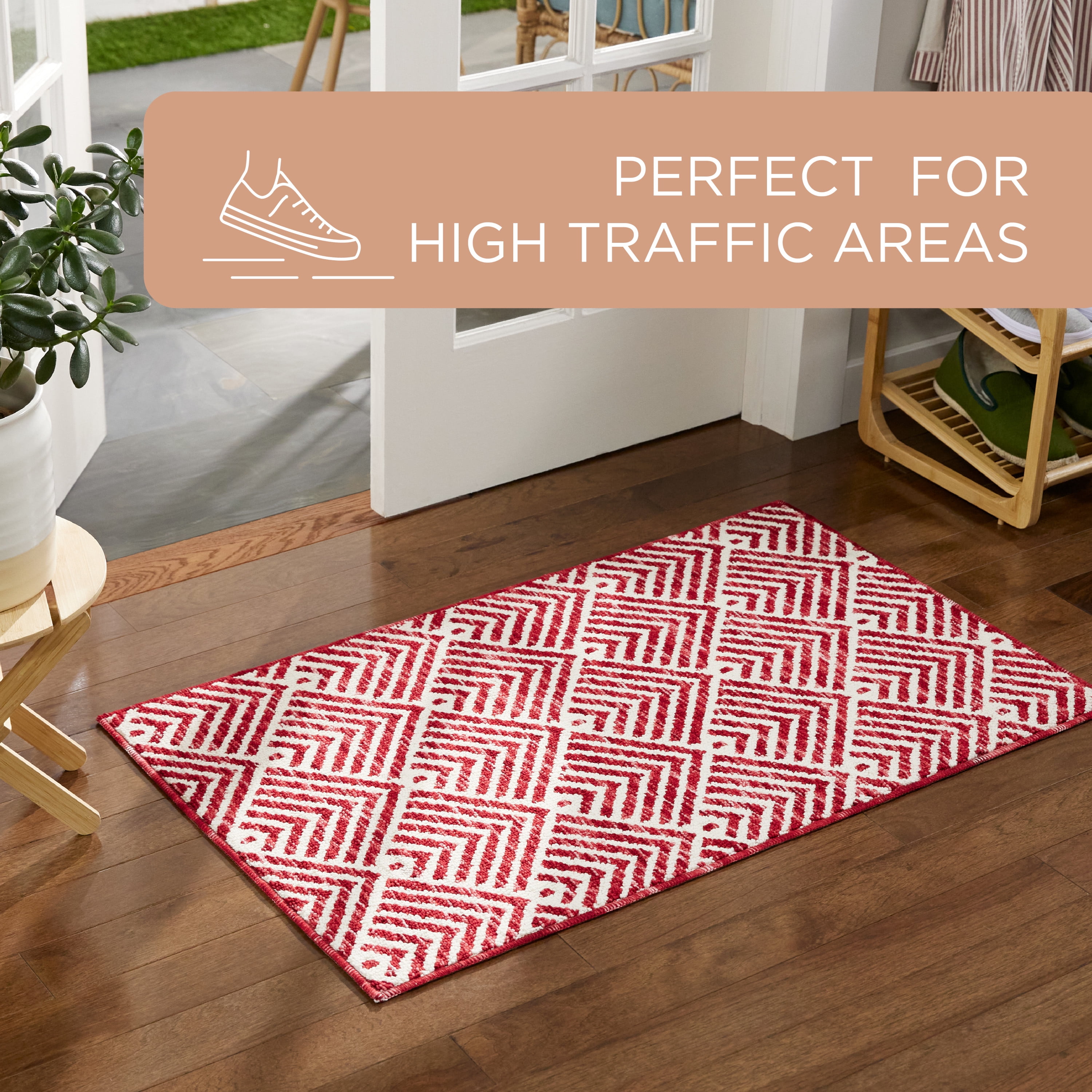 Town & Country Non‑Slip, Washable, Multi‑Use, Decorative Rug, Polyester, 24" x 72", Red