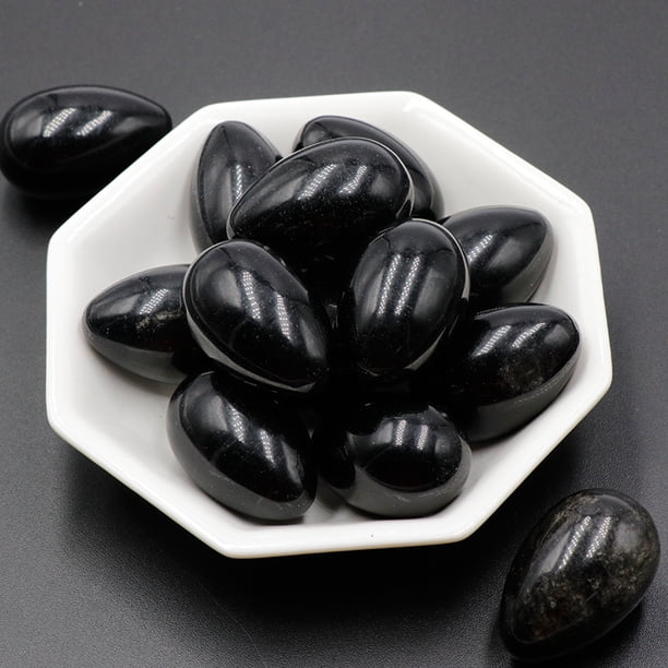 Xiao Hua 10 huevos de Pascua de piedra natural negra de 30 mm, decoración de piedra natural no porosa, accesorios de decoración hechos a mano.