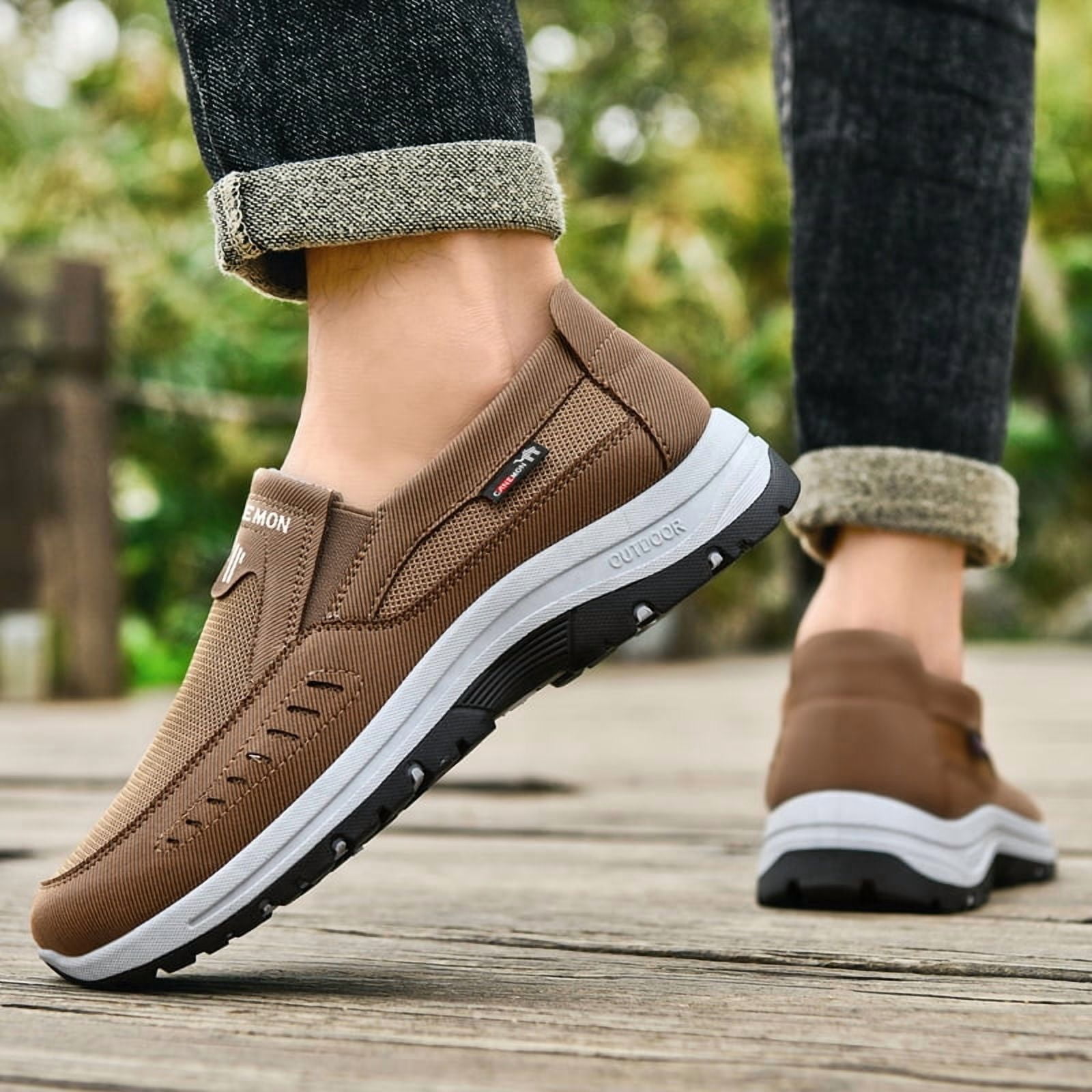 CANEMON Men's Slip-on Mesh Walking Shoes, Breathable Comfortable Casual Outdoor Hiking Sneakers