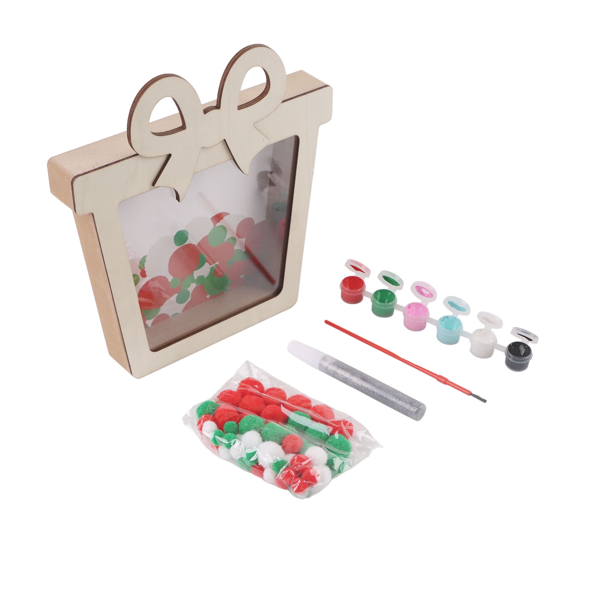 Holiday Time Fillable Present and Paint Kit, 8.5 x 9.17 x 1.26 Inch, Wooden Decoration, Unisex, Holiday
