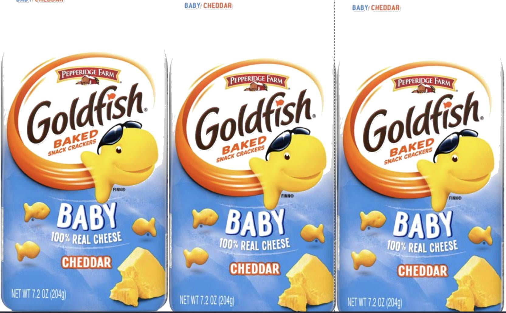 Goldfish Baby Cheddar Crackers, Snack Crackers, 7.2 oz bag pack of 3