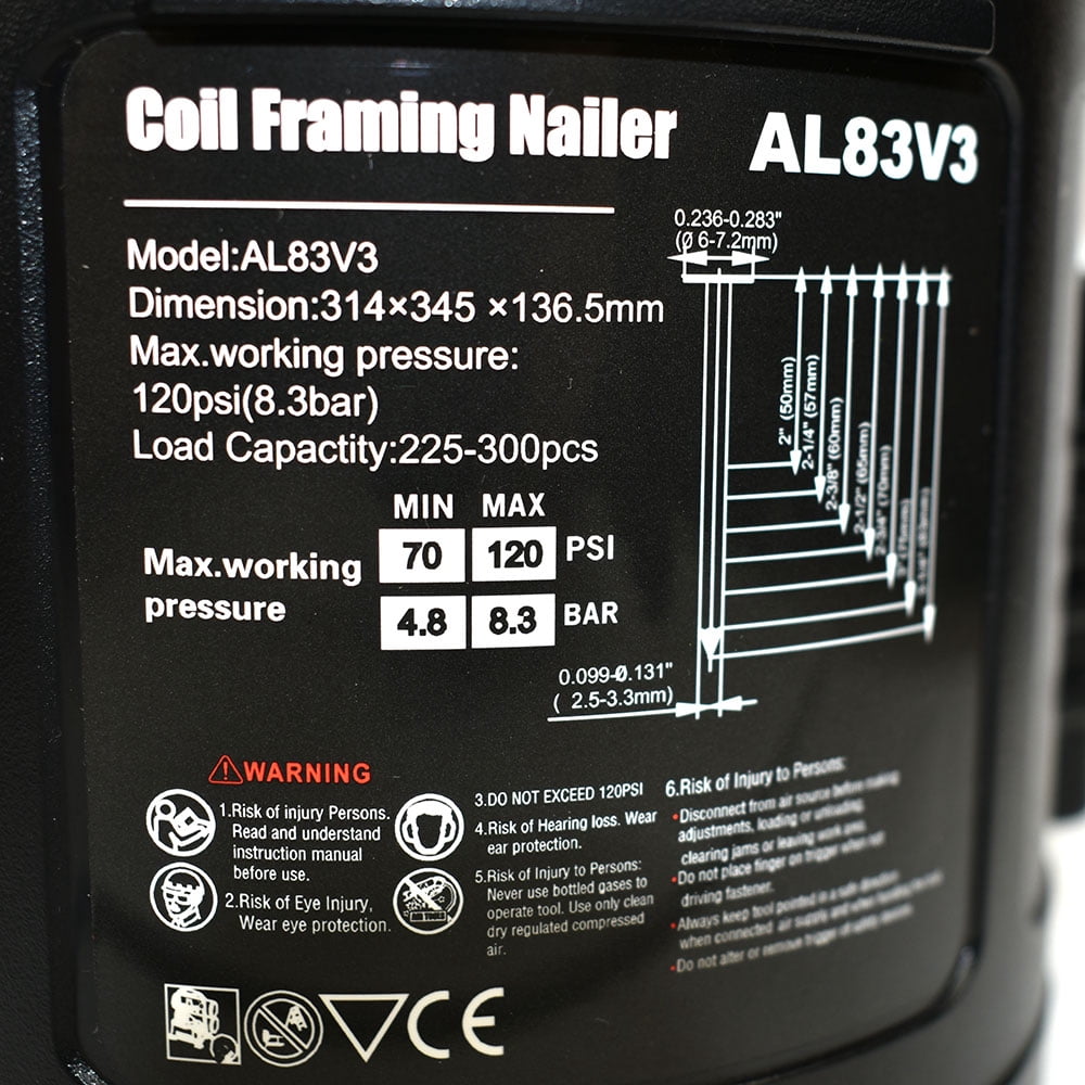 Air Locker AL83V3 3-1/4 Inch Full Round Head Coil Framing Nailer