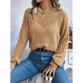 thumbnail image 4 of Chandails Crochet pour Femmes Col Rond Manches Longues Mignon Chandail en Coton Ajouré Khaki m, 4 of 9