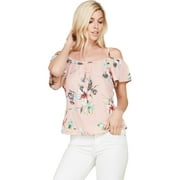 FashionOutfit Women's Floral Print Off Shoulder Casual Chiffon Blouse Top - Made In USA