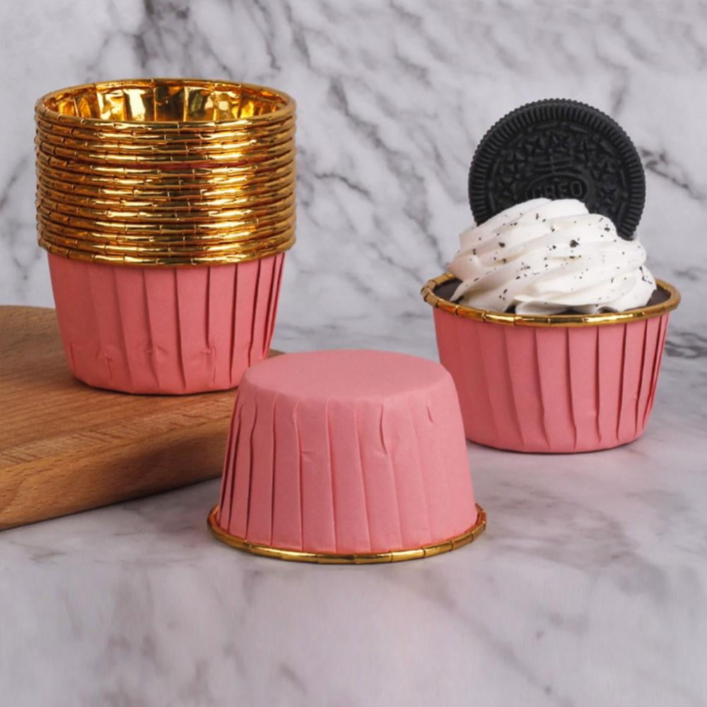 Gifbera Jumbo Metallic Rose Gold Foil Cupcake Liners Molds, 160-Count