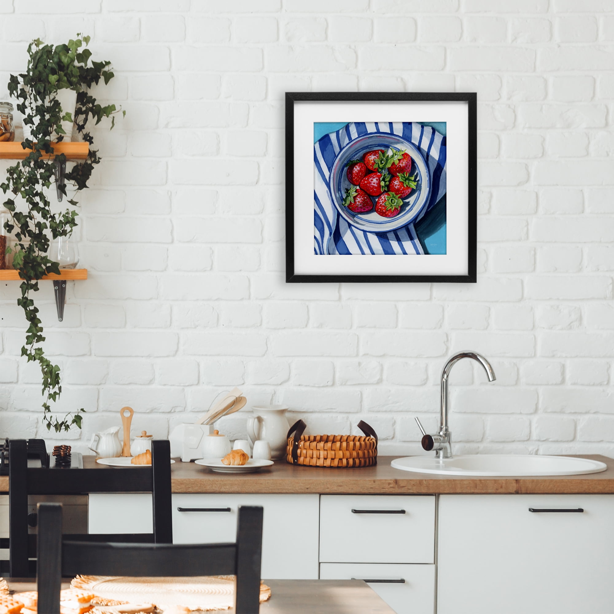 Stupell Industries Fresh Picked Kitchen Strawberries Black Framed Print Under Glass, design by Kate Jarvik Birch