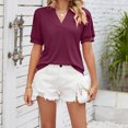 thumbnail image 3 of Mittory Women's Pleated Puff Sleeve Tops Summer V Neck Tunic Shirts Loose Curved Hem Blouses Dressy Casual, 3 of 8