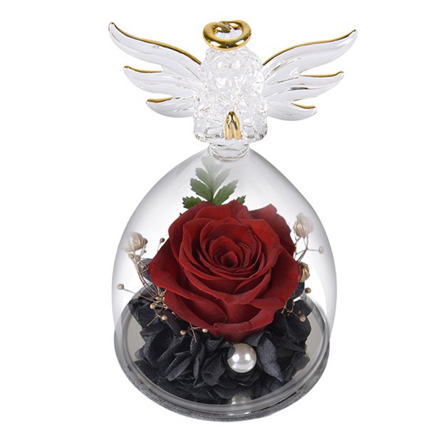 Angel Girl Eternal Flower Rose Glass Cover Regalo de vacaciones Decoración de rosas Regalo de cumpleaños para amigos y familiares