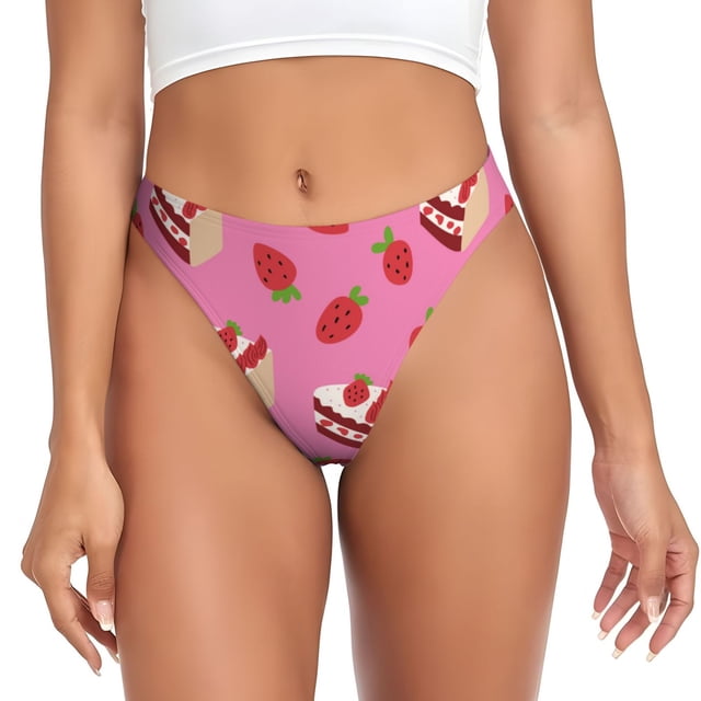Fotbe Strawberry Cake Tanga Sin Costuras para Mujer con Estampado – Panties Invisibles, Transpirables y Cómodos para Uso Diario-X-Large