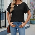 thumbnail image 5 of Htigea Womens Tops Summer Casual Crew Neck Short Ruffle Sleeve T Shirts Loose Fit Eyelet Hollow Out Blouse Today Sales Black,XL, 5 of 5