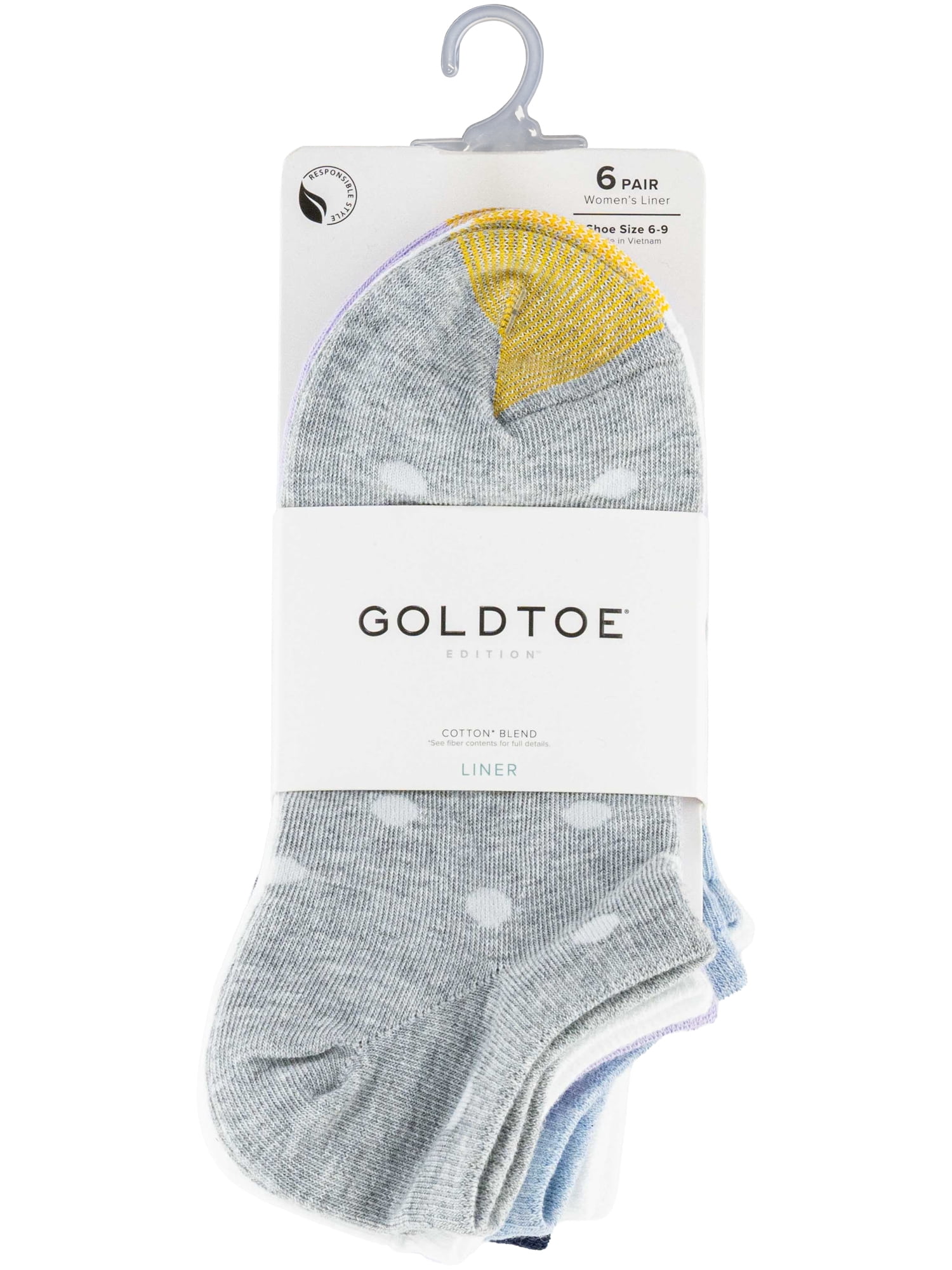 GoldToe Edition Women's Polka Dot Liner Socks Assorted, 6 Pairs, Size 6-9
