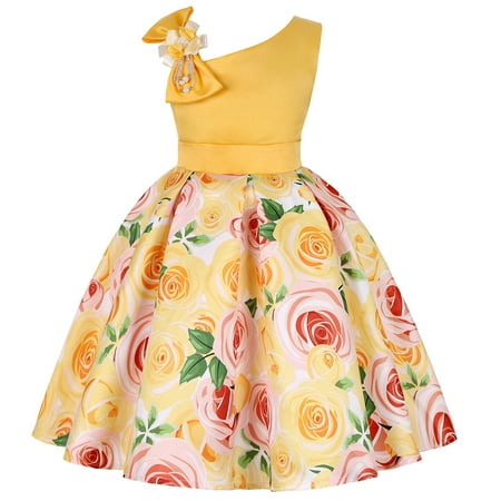 

DNDKILG Baby Toddler Girls Floral Dress Ruffle V Neck Dresses Summer Sleeveless Sundress Yellow 2Y-9Y 140