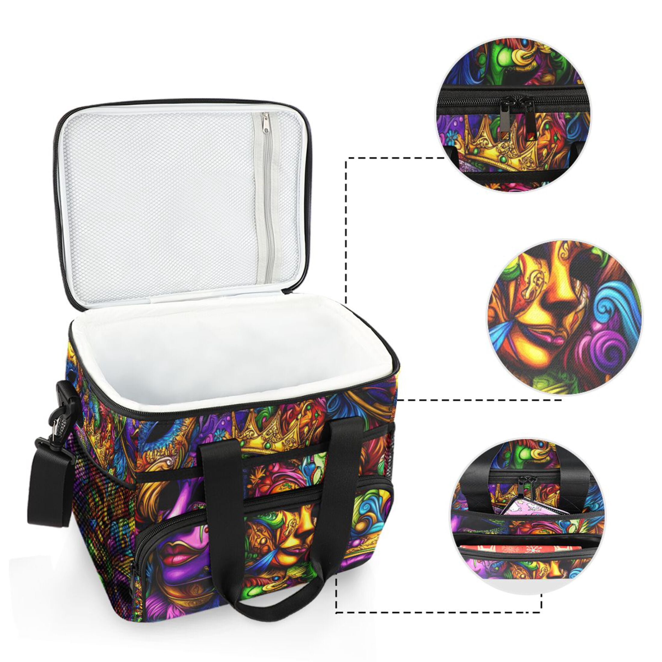 Colorful Festival Mask Insulated Lunch Bag 15L Cooler Box for Women Men Work Camping Beach Travel