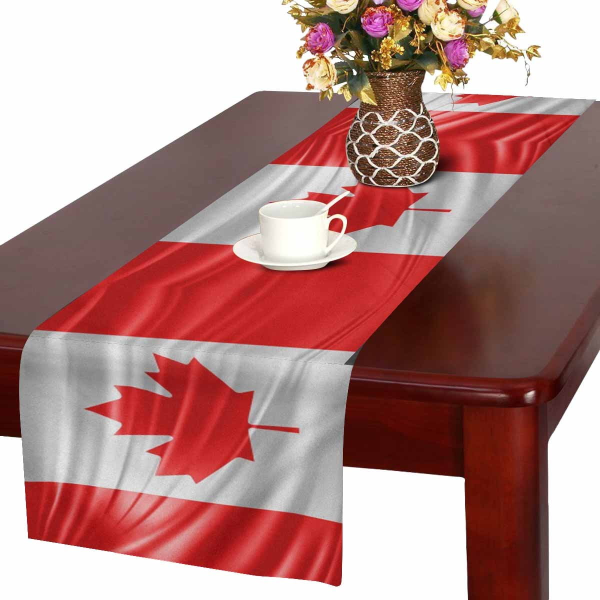 YUSDECOR Waving National Flag of Canada Table Runner for Office Kitchen