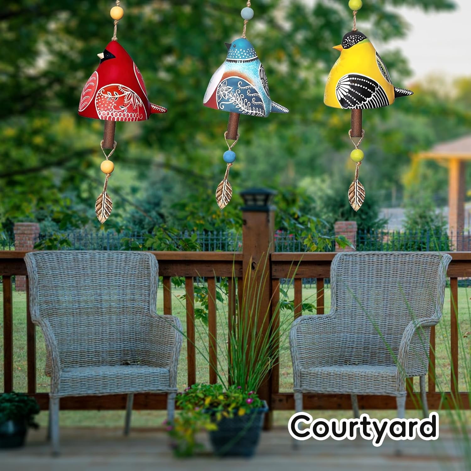 Cute Ceramic Bird Song Bell Wind Chime Hanging Bell,Fashion Happy Bird Bell Chime for Outside and Indoor,Patio Garden Balcony Decor Hanging Windchimes (Yellow)