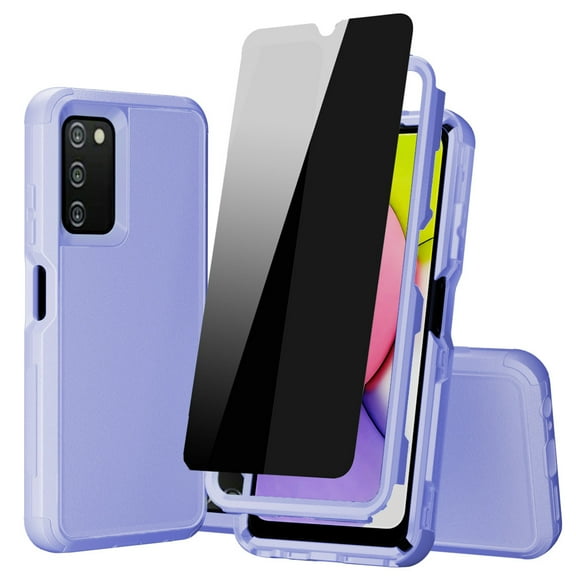 NIFFPD Samsung Galaxy A03S Case with Screen Protector (Anti Spy Privacy) Tough Rugged Shockproof Protective Phone Case for Galaxy A03S Purple