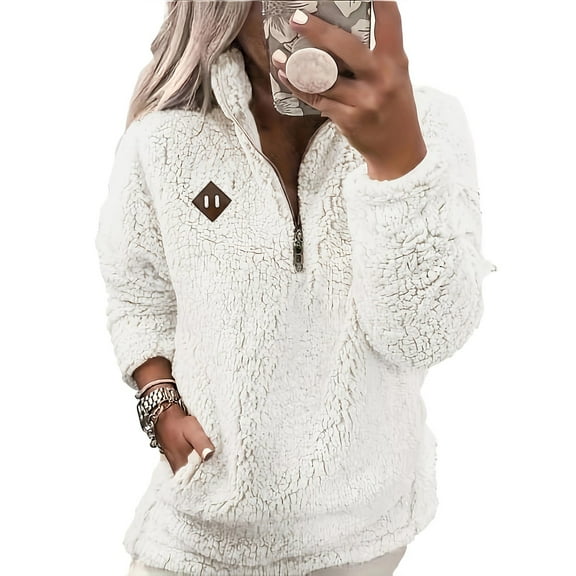 Under 10 dollars! Fuzzy Fleece Pullovers for Women Sherpa Lined Half Zip Up Long Sleeve Sweatshirts Winter Warm Thermal Comfy Clothes