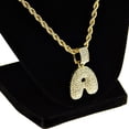 thumbnail image 2 of Bubble Letter A Block Initial 24" Rope Chain Bling Pendant Gold Finish Monogram Name Necklace, 2 of 5