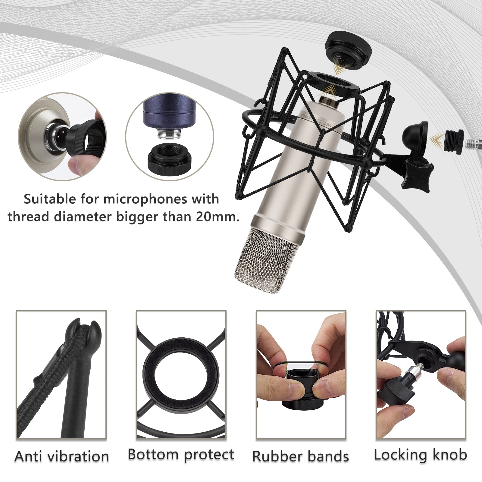 Geekria for Creators Microphone Shock Mount Compatible with Rode NT-USB, NT1-A, NT2-A, NT1000, NT2000, Procaster, K2, Mic Anti-Vibration Suspension Adapter Clamp Mic Holder Clip (Black / Metal)