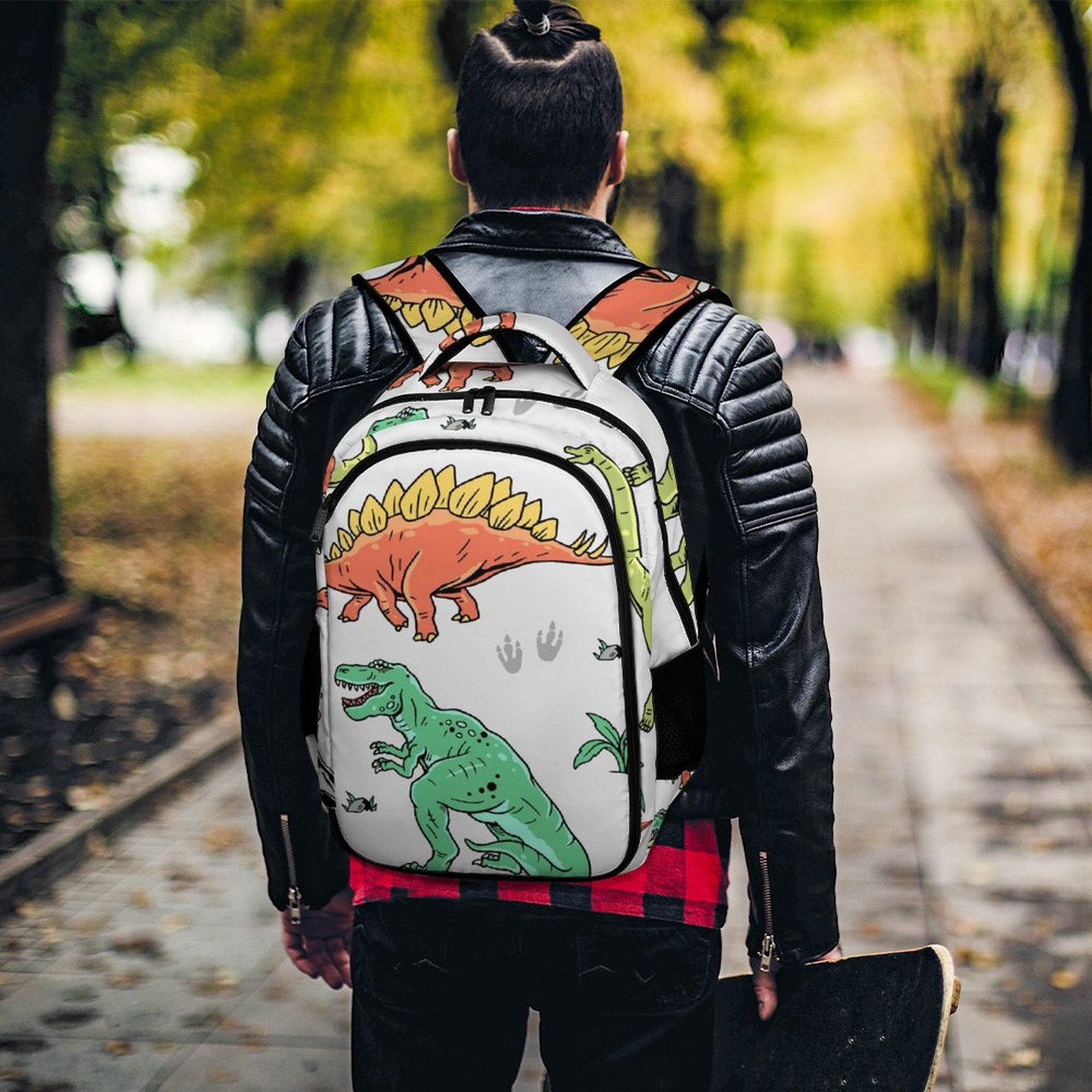 LAKIMCT White Hand Drawn Dinosaur Backpack for Adult Kids Refrigerator Pocket Schoolbag Pocket Flipped 180 Bookbag for Travel Work Daybag Walmart