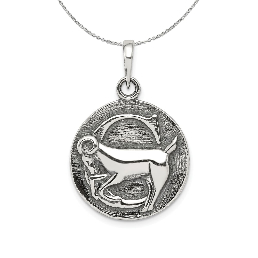 Capricorn Silver Star Sign The Sea Goat Zodiac Pendant with 18" Chain & Box
