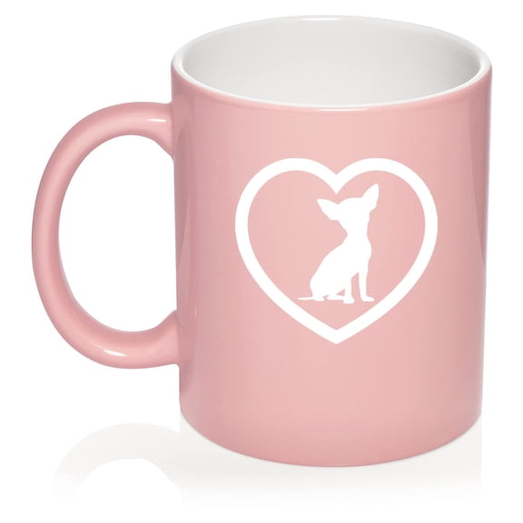 Chihuahua Heart Ceramic Coffee Mug Tea Cup Gift for Her, Him, Women, Men, Family, Friend, Mom, Dad, Grandma, Grandpa, Daughter, Son, Birthday, Housewarming, Cute, Puppy, Dog Lover (11oz Light Pink)