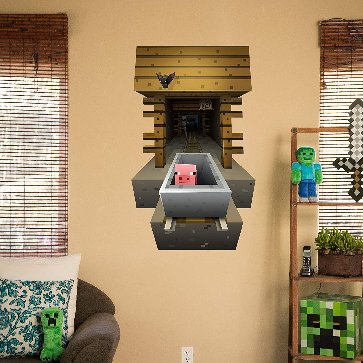 Wall Decals Set of 2 Digging Wall Sticker For Mineworld Theme Kids Bedroom Poster Room Decor