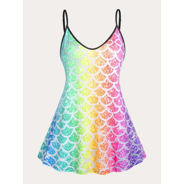 Tank Top de Talla Extra con Estampado de Sirena y Color Degradado Rosegal Camisetas sin mangas de talla grande