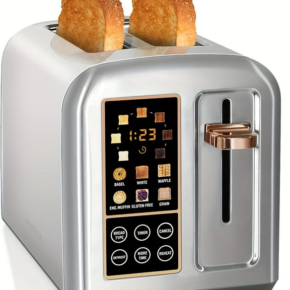 50% Faster Guang Sheng Pu Stainless Steel 2-Slice Toaster - LCD Display, Touch Control, 6 Bread Settings, 7 Shade Options, 1.5'' Wide Slots, Removable Crumb Tray - Ideal Kitchen Gift