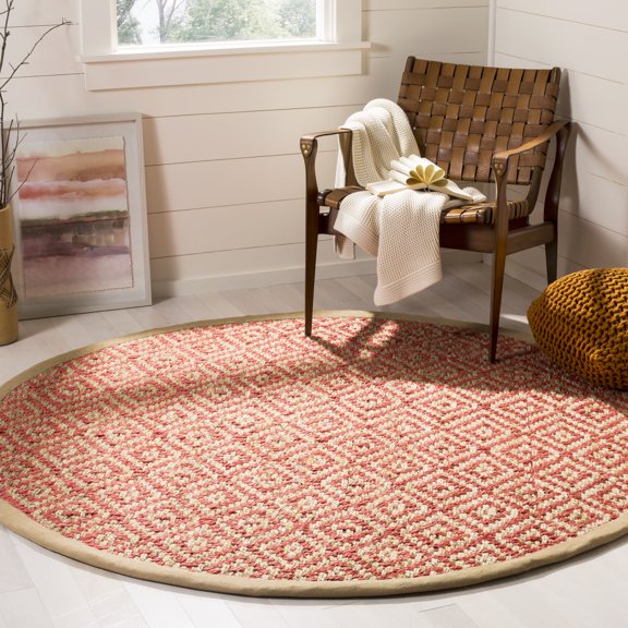SAFAVIEH Natural Fiber Thomas Geometric Jute Area Rug, Fuchsia/Natural, 6' x 6' Round