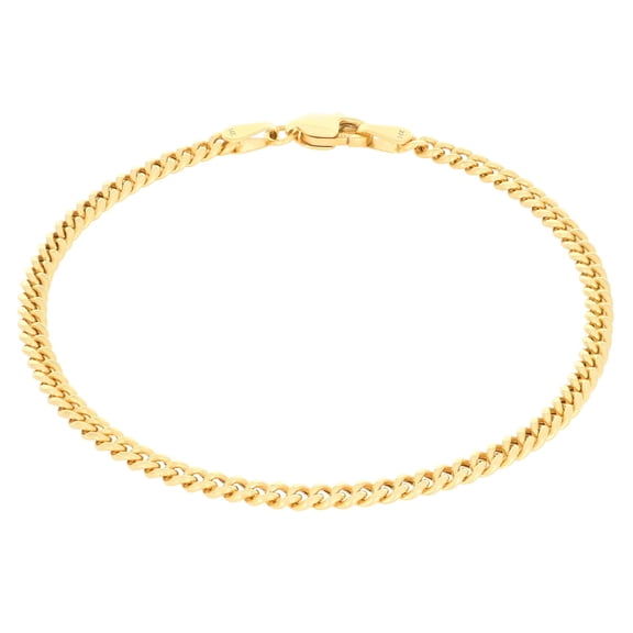Nuragold 14k Real Yellow Gold Miami Cuban Lightweight Link 3mm Chain Bracelet or Anklet (7"-9") Italian Jewelry for Men & Women