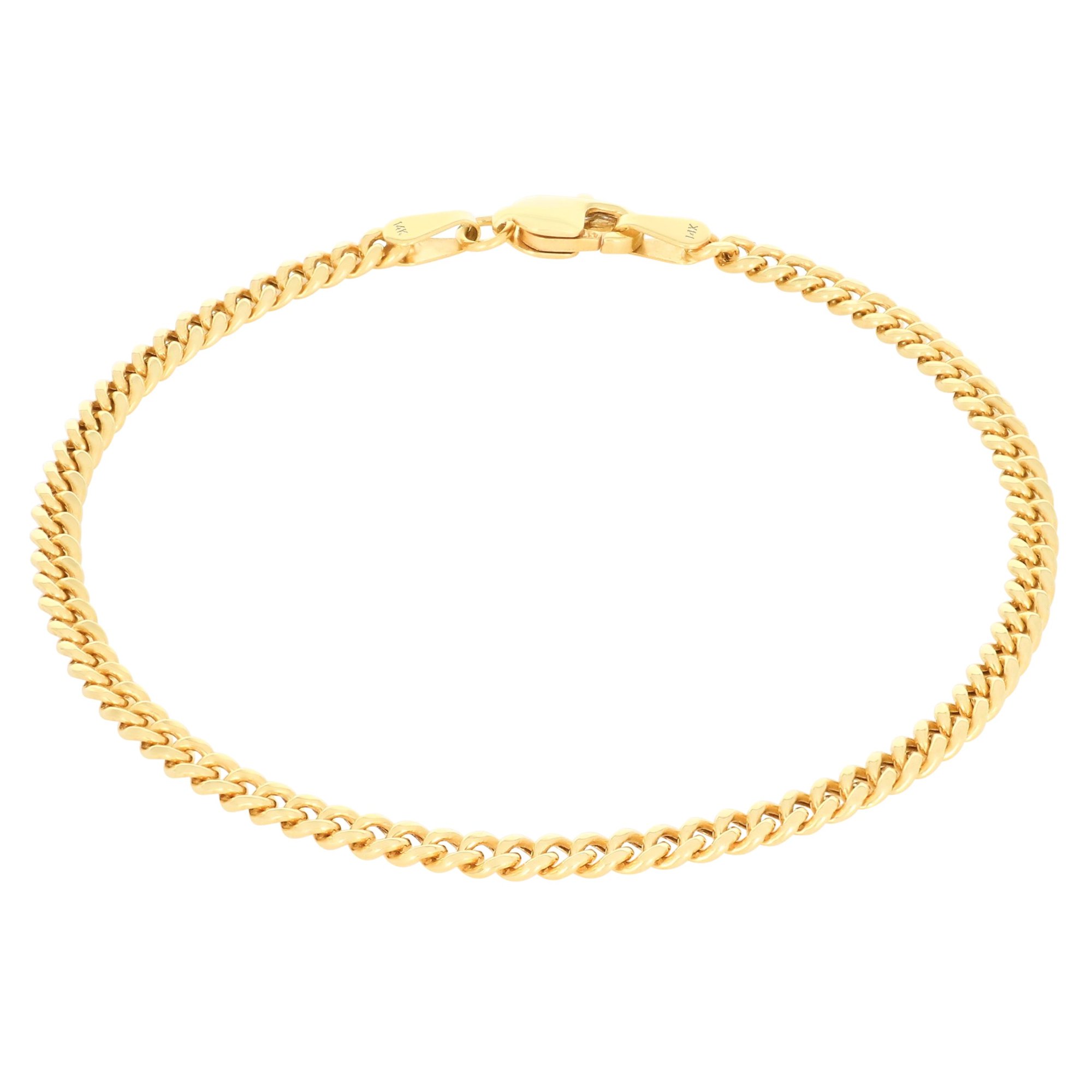 Nuragold 14k Real Yellow Gold Miami Cuban Lightweight Link 3mm Chain Bracelet or Anklet (7"-9") Italian Jewelry for Men & Women