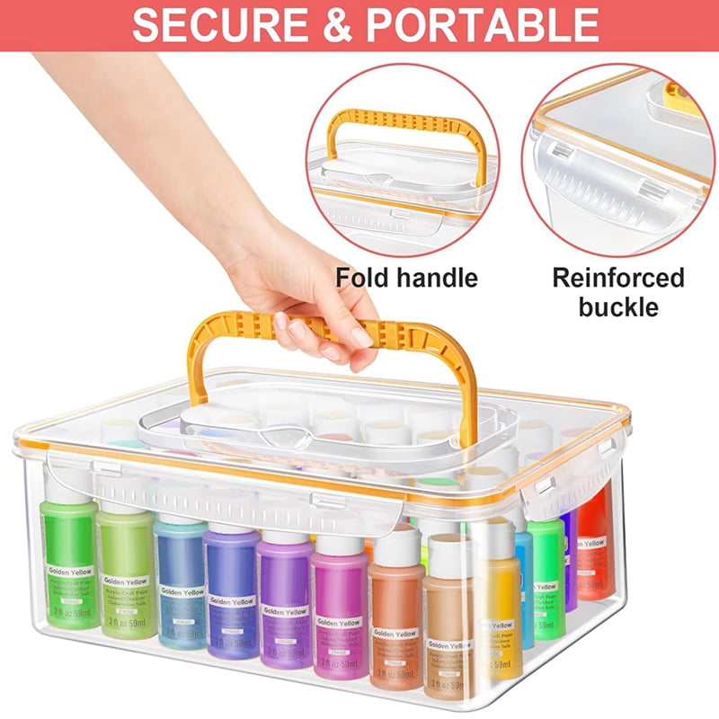 2X Acrylic Paint Storage Box for 2 Fl. Oz Acrylic Paints, 48 Bottles Capacity, Brushes Craft Organizer with Handle