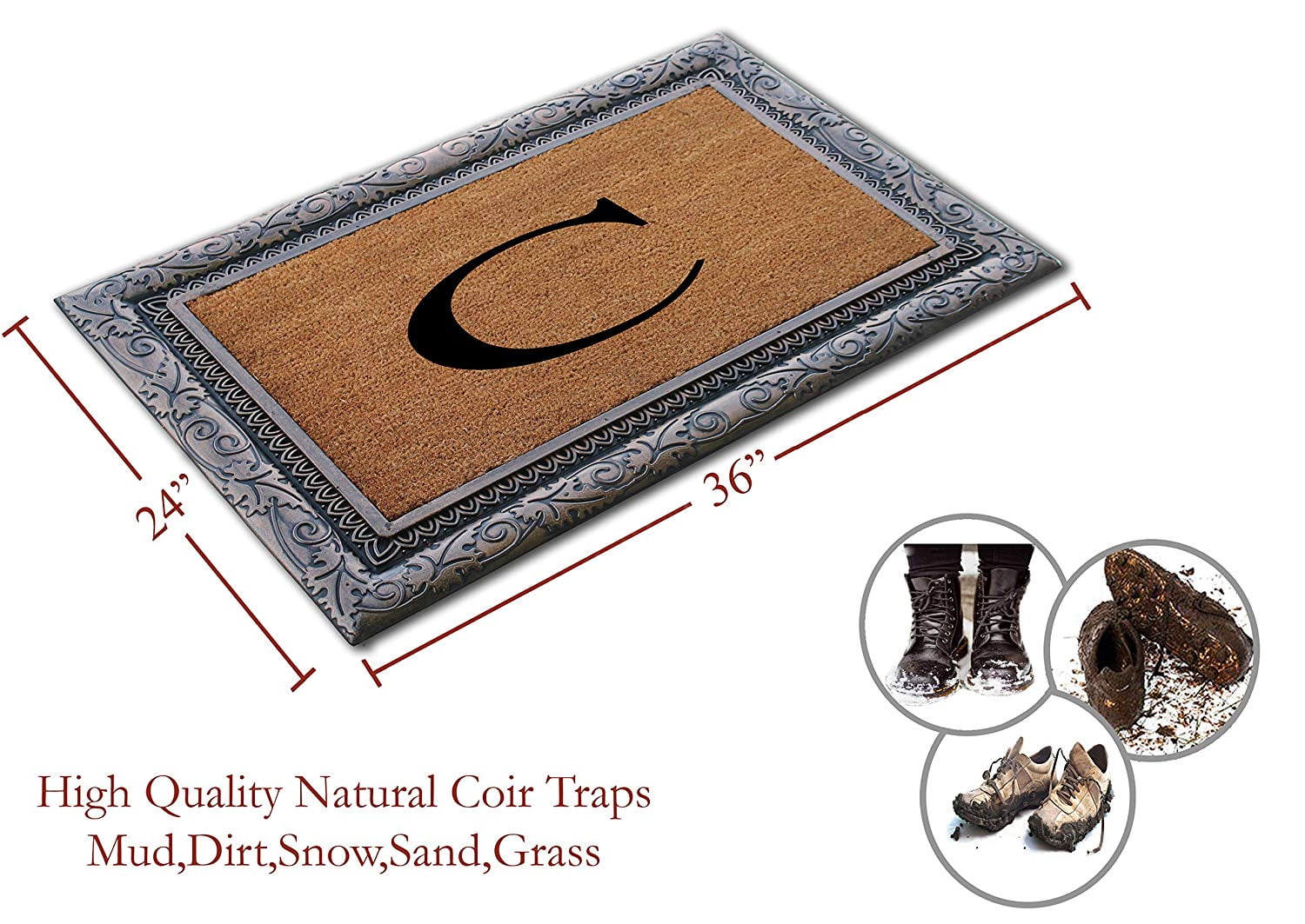 A1HC First Impression Rubber and Coir Albena 24" X 36" Bronze Finished Heavy Duty Monogrammed Doormat