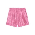 thumbnail image 6 of Mufeng Kids Girls Sequin Shorts Sparkly Hip Hop Jazz Dance Shorts Glitter High Waist Rave A Line Pink 14, 6 of 7
