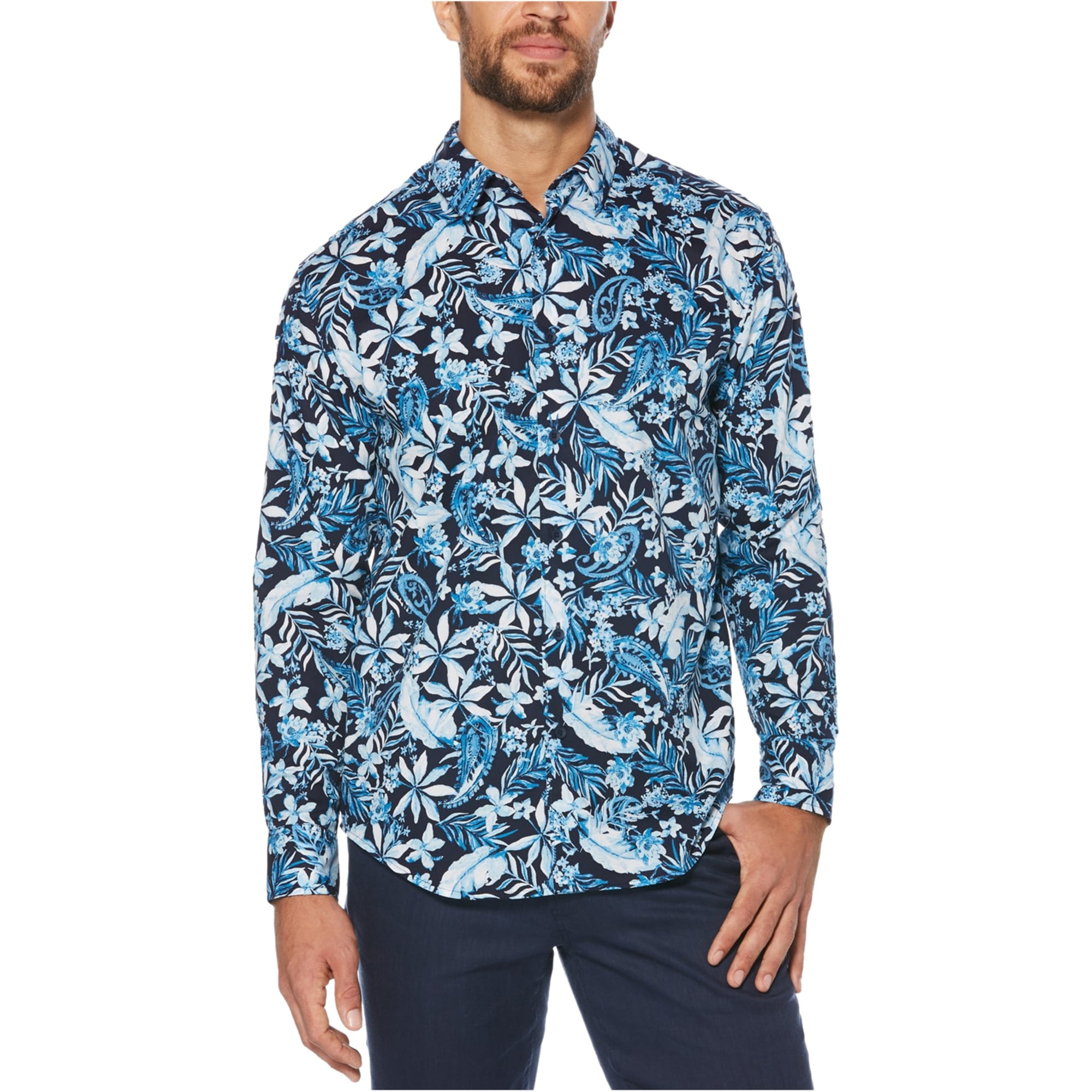 Cubavera Mens Paisley Button Up Shirt Blue Large Other