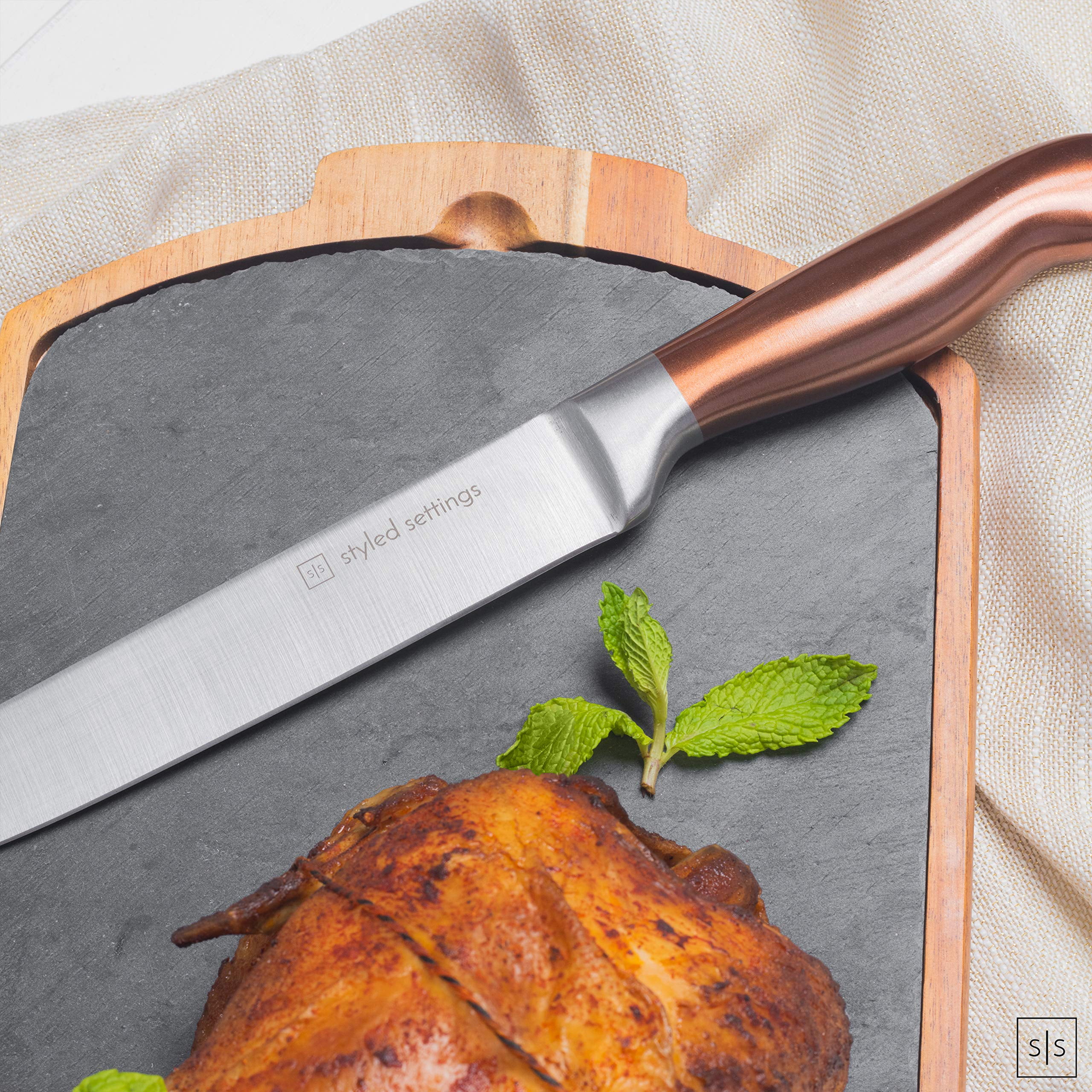 Styled Settings White Stainless Steel Knife Set with Walnut Block with  Sharpener