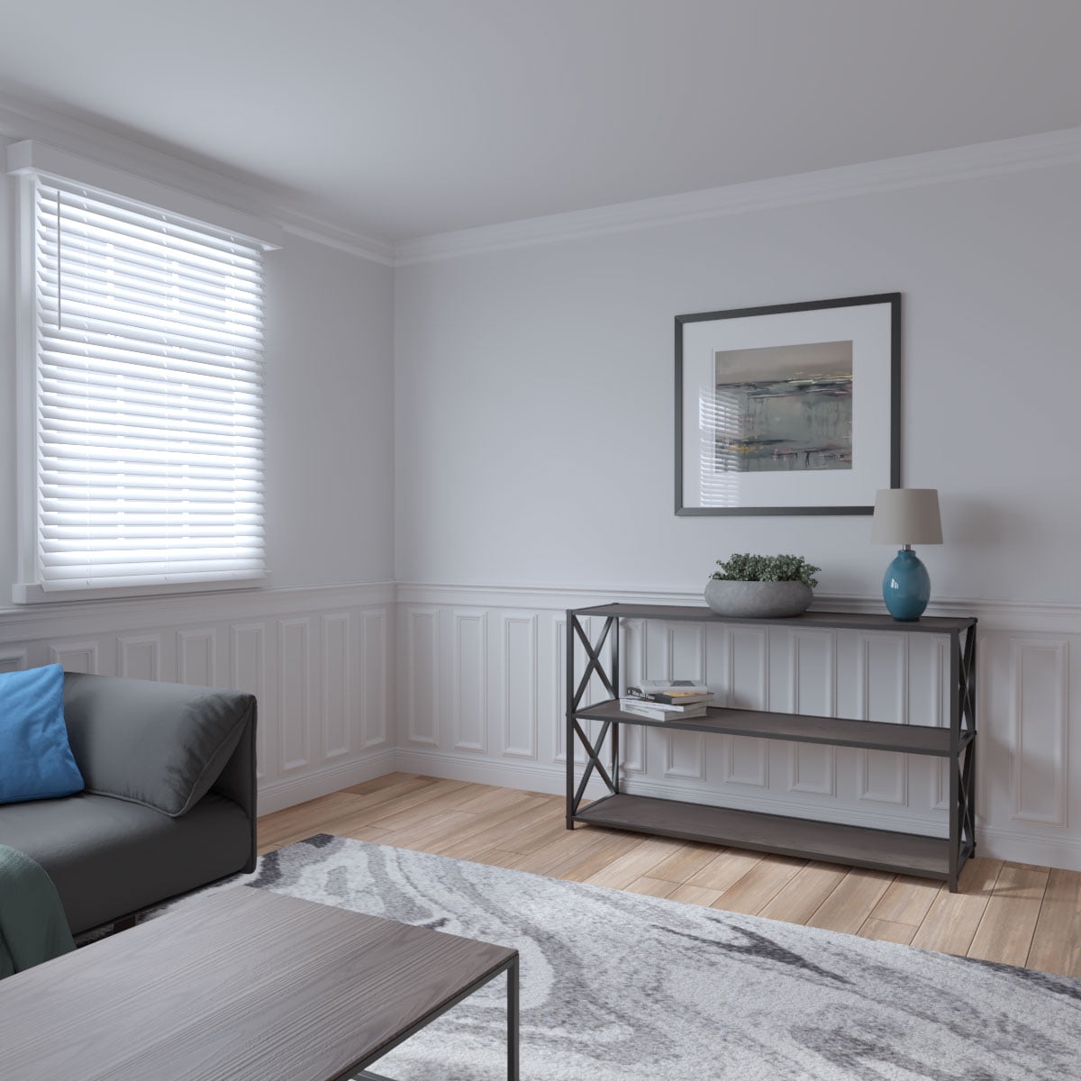 Ekena millwork 94 1/2"L (Adjustable 40"H to 44"H) Ashford Square Panel Traditional Wainscot Paneling Kit