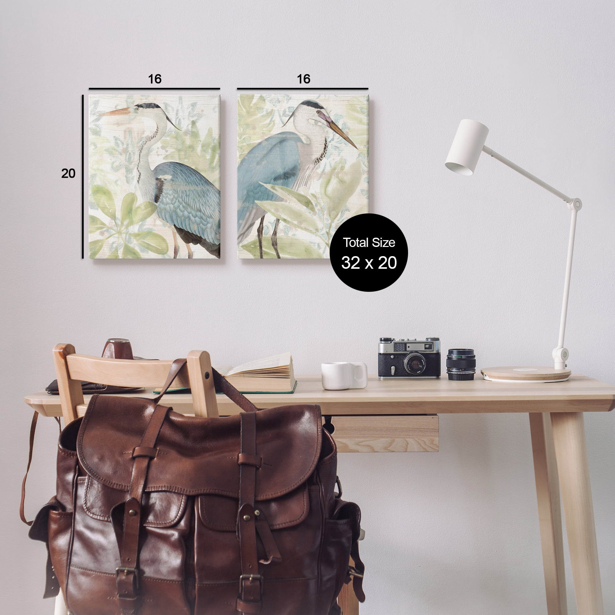 Stupell Industries Cranes & Tropical Plants Animals & Insects Painting Gallery Wrapped Canvas Art Print Wall Art, 16 x 20, Set of 2