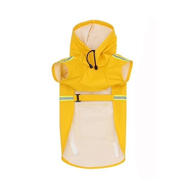 Impermeable para perros con capucha, impermeable y cortavientos, con tiras reflectantes y orificio para arnés (Amarillo L)