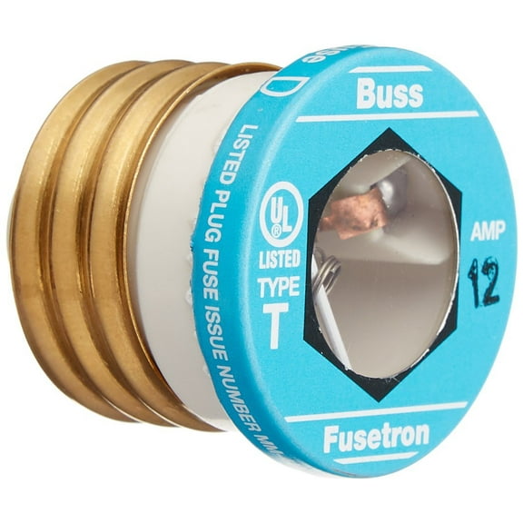 Bussmann T-12 12 Amp Type T Time-Delay Dual-Element Edison Base Plug Fuse, 125V UL Listed