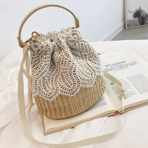 Topumt Women Lace Flower Straw Handbag Tote Summer Holiday Woven