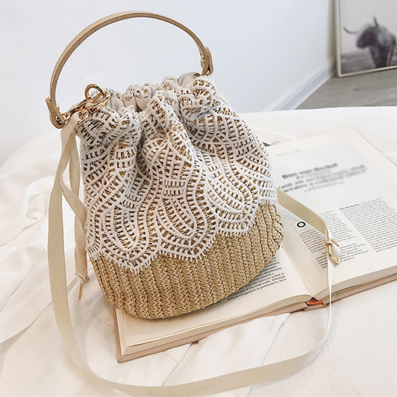 Topumt - Women Lace Flower Straw Handbag Tote Summer Holiday Woven ...