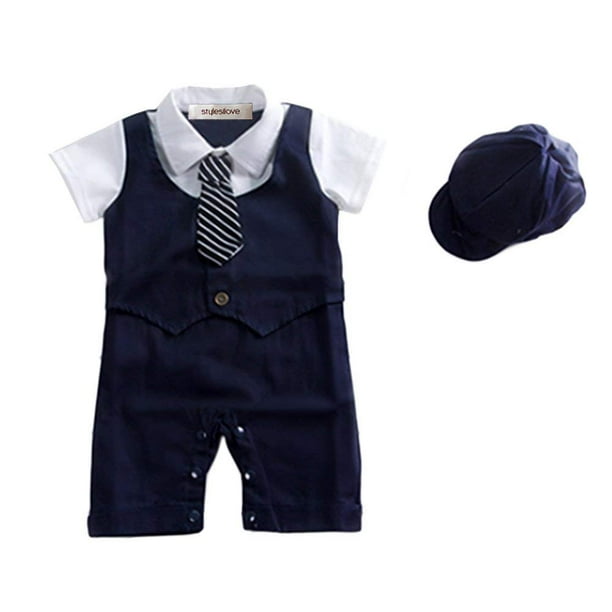 StylesILove Baby Boy Formal Wear Romper and Hat 2Piece Outfit for