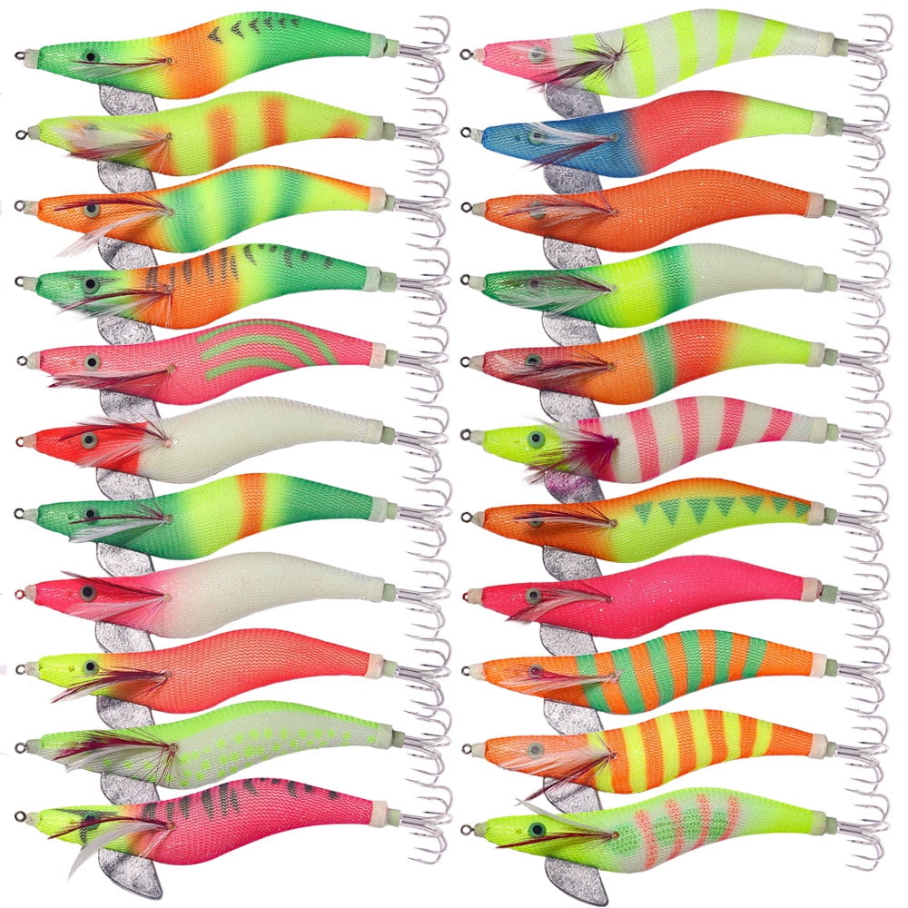HENGJIA Squid Jig Shrimp Prawn Lures Luminous for Cuttlefish Octopus Fishing Lures 22PCS