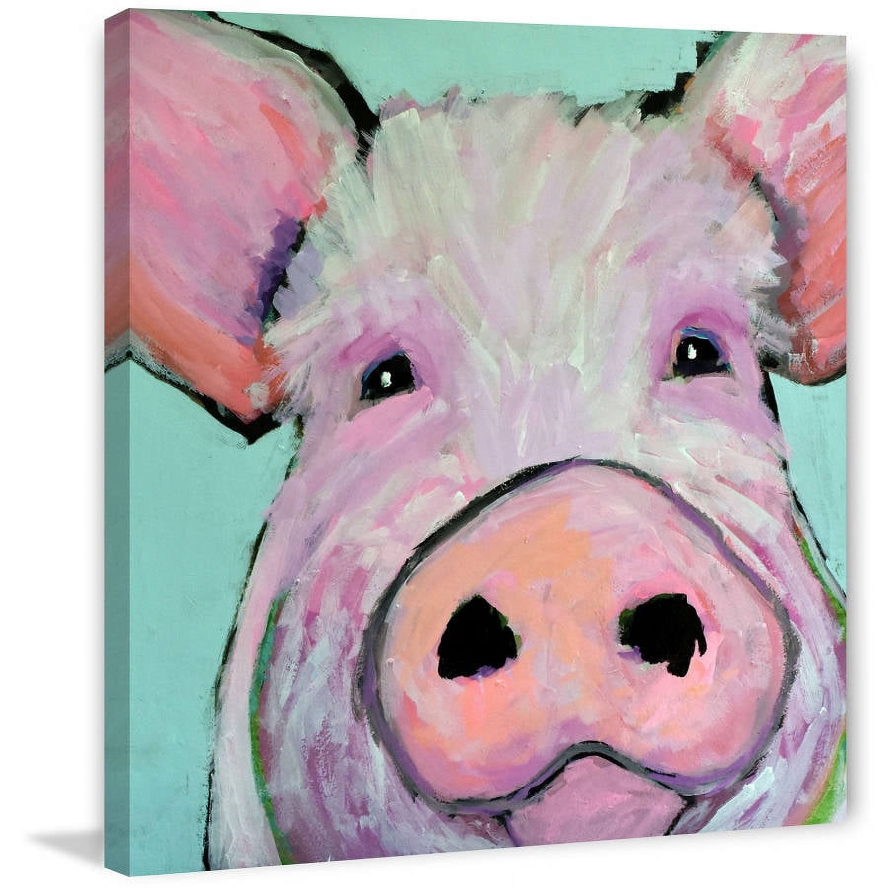 "Pink Pig" by Michelle Rivera Painting Print on Wrapped Canvas
